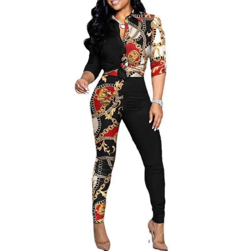 ✨ Women’s Color Block Printed Two-Piece Set – Stylish Comfort for Every Day