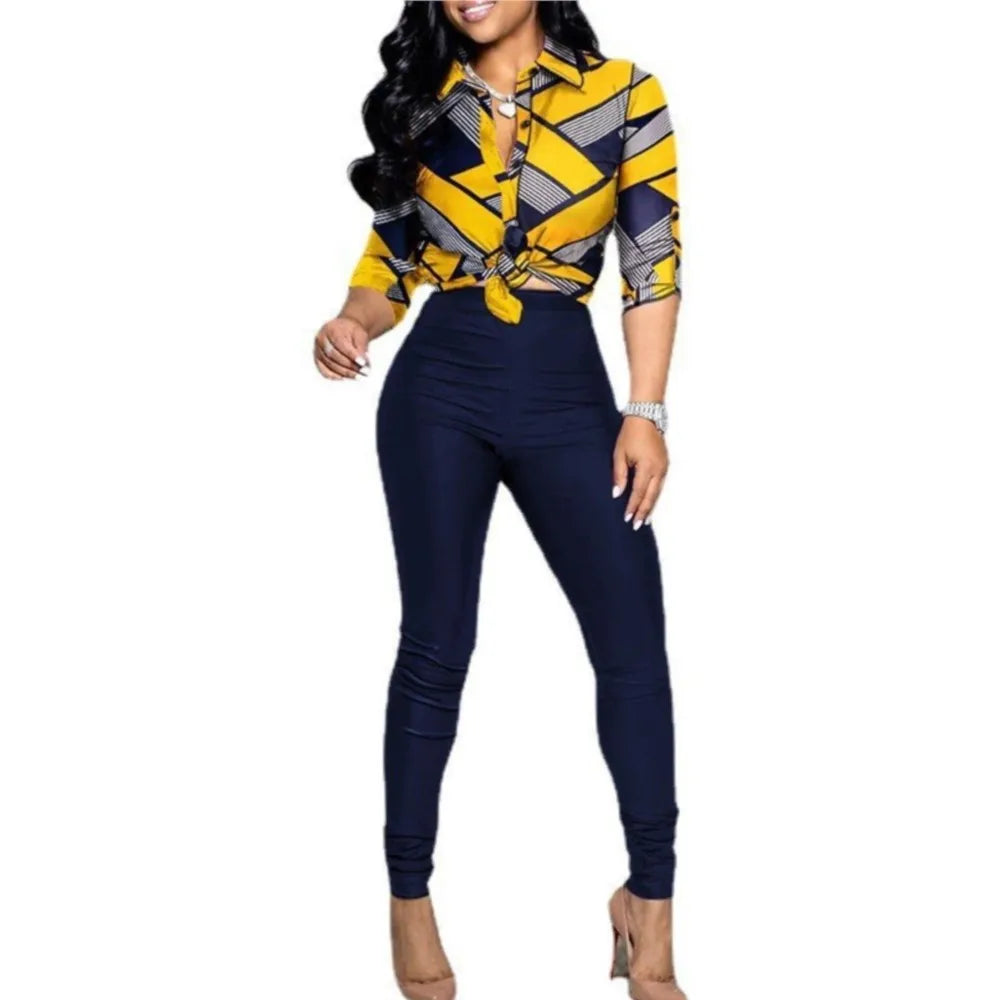 ✨ Women’s Color Block Printed Two-Piece Set – Stylish Comfort for Every Day