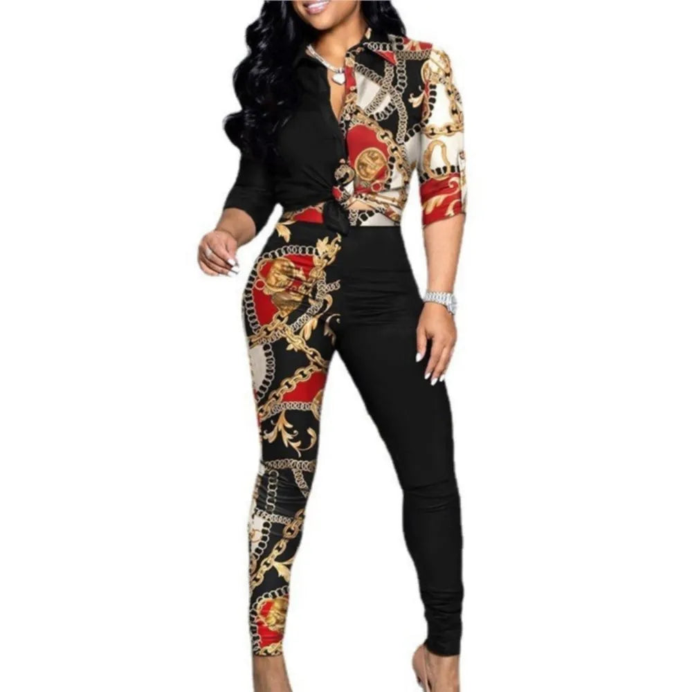 ✨ Women’s Color Block Printed Two-Piece Set – Stylish Comfort for Every Day