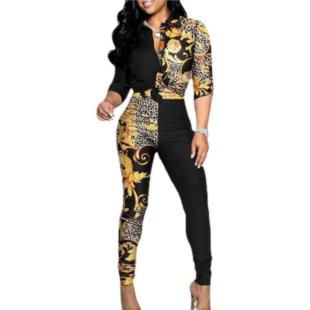 ✨ Women’s Color Block Printed Two-Piece Set – Stylish Comfort for Every Day