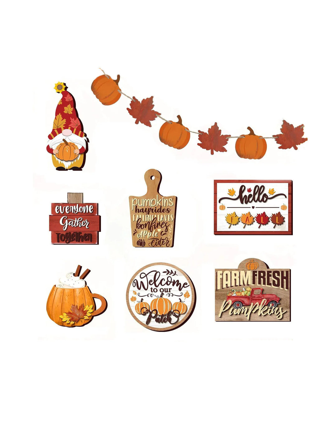🍂 Fall Harvest Wooden Tiered Tray Decor Set – Farmhouse Autumn Charm