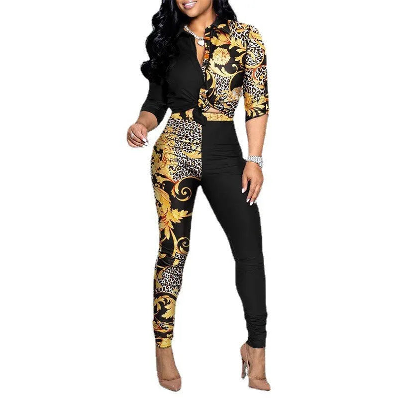 ✨ Women’s Color Block Printed Two-Piece Set – Stylish Comfort for Every Day
