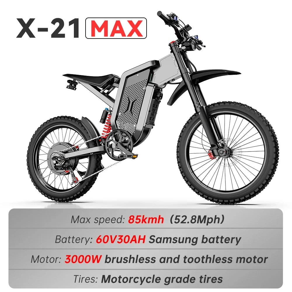 EKX X21 Max Electric Motorcycle – 3000W Brushless Motor | 60V 30Ah Lithium Battery | Up to 85 km