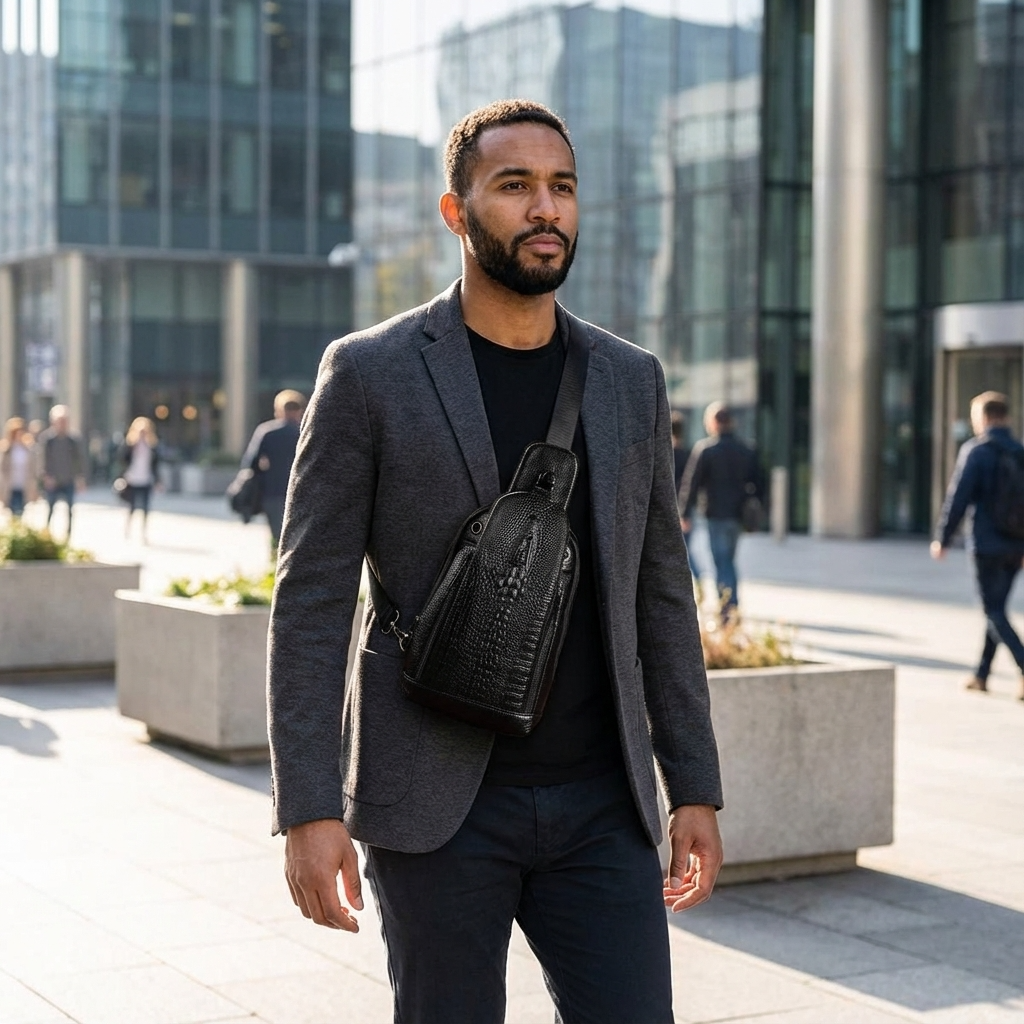 Men's Croc-Embossed Leather Sling Bag – Executive Commuter Carry