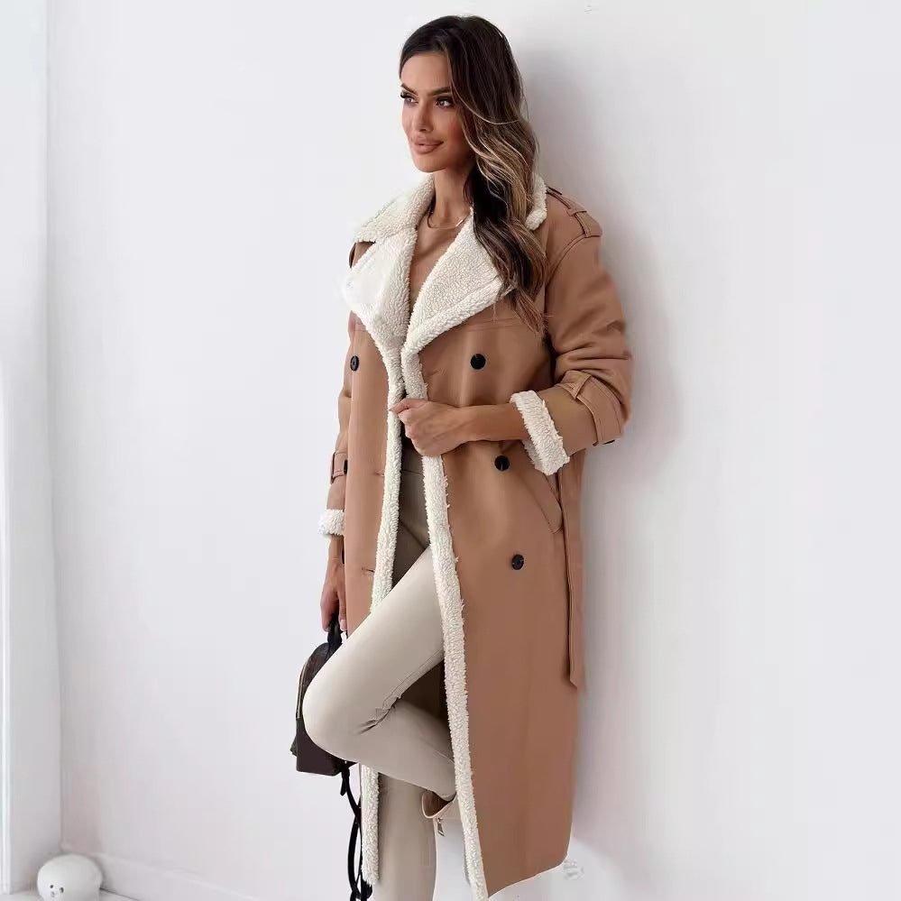 Women’s Belted Double-Breasted Winter Trench Coat – Elegant Warmth & Timeless Style