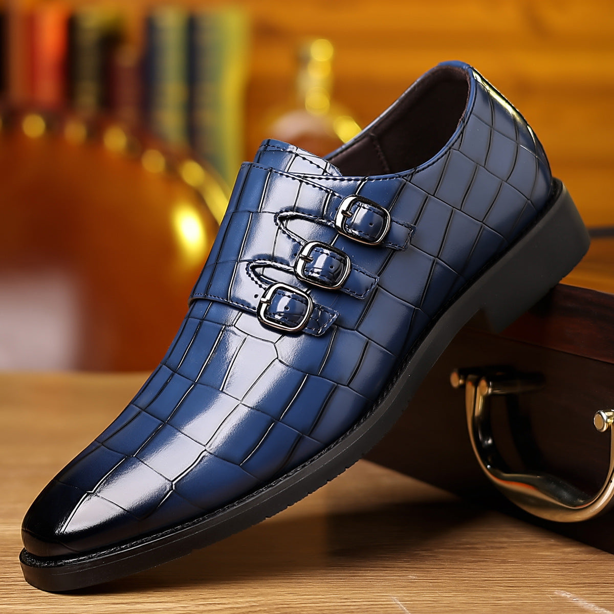 Men's Work Utility Footwear Casual Pointed-Toe Buckled Leather Shoes