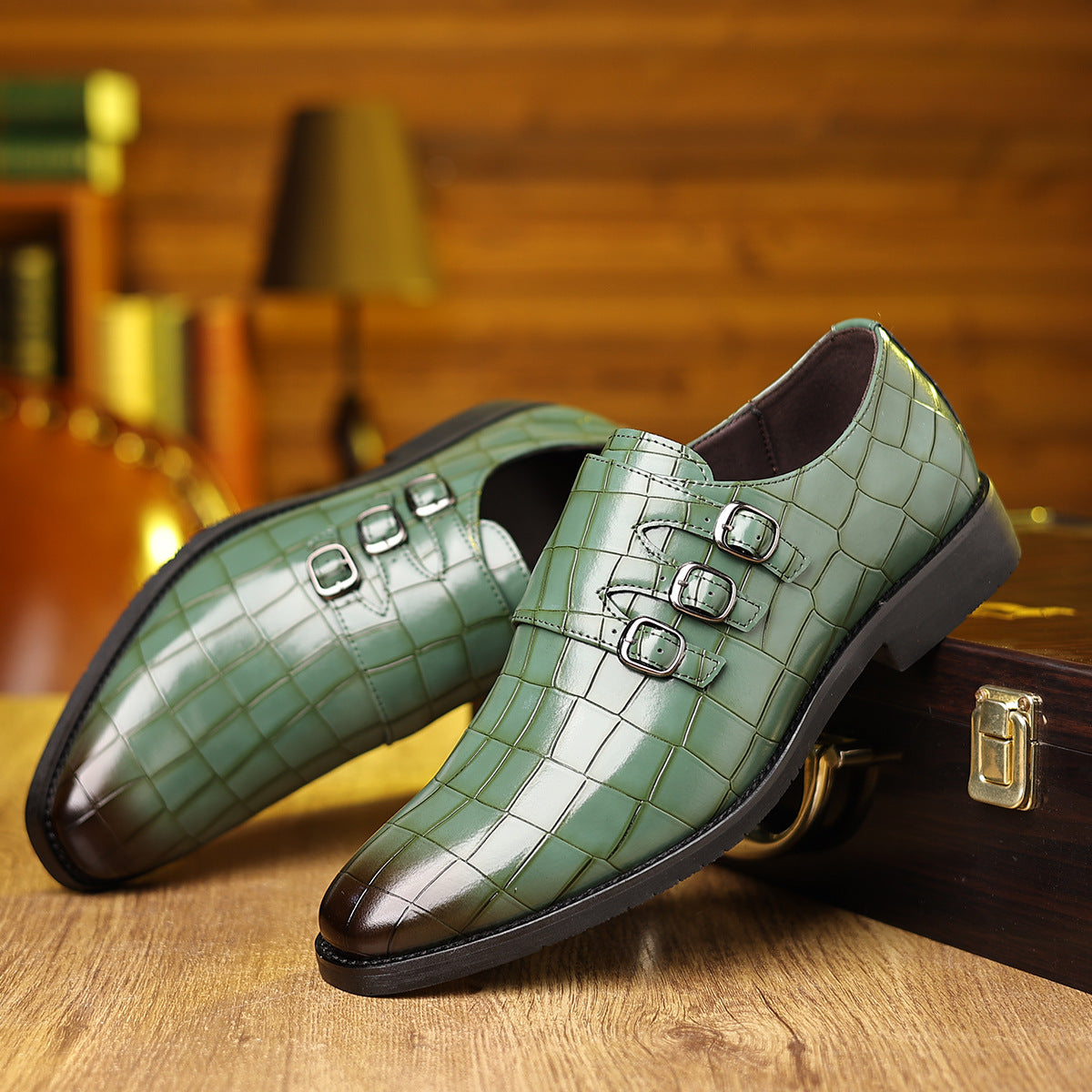 Men's Work Utility Footwear Casual Pointed-Toe Buckled Leather Shoes