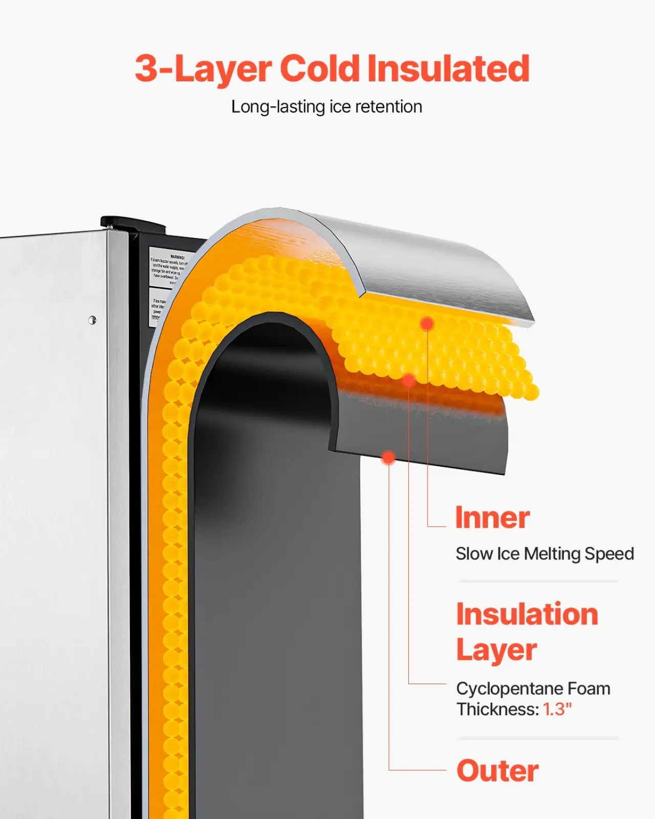 Built-In Ice Maker 50 lbs with Drain Pump & Reversible Door