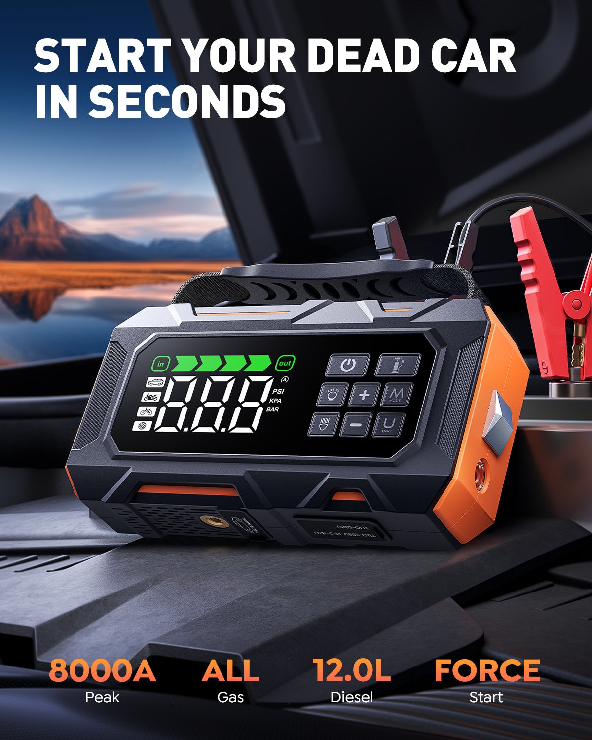 {New Arrival}Buture Beta09 Car Jump Starter 8000A with 160 PSI Air Compressor丨16-in-1 Roadside Kit