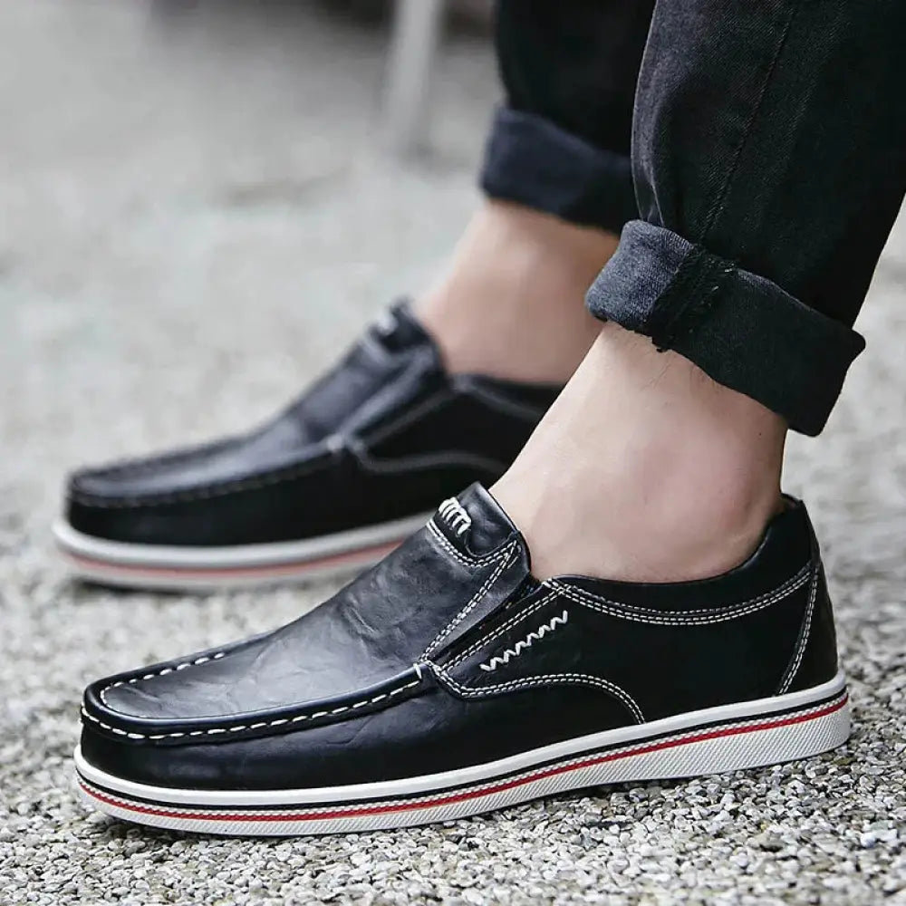 Men's British Leather Striped Sole Slip on Shoes