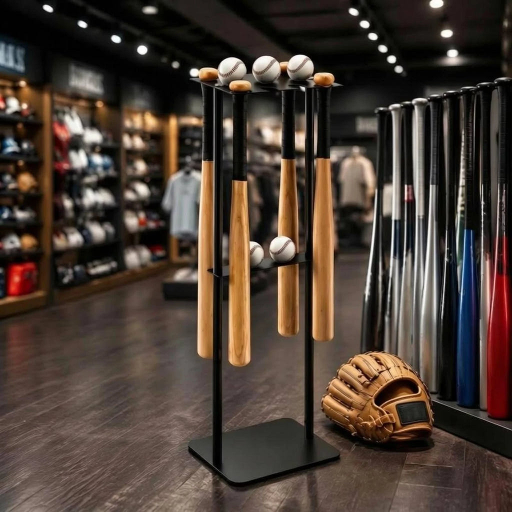 Metal Baseball Display Rack Space Saving Baseball Club Storage Rack Floor Club Holder Compact Design Easy to Clean