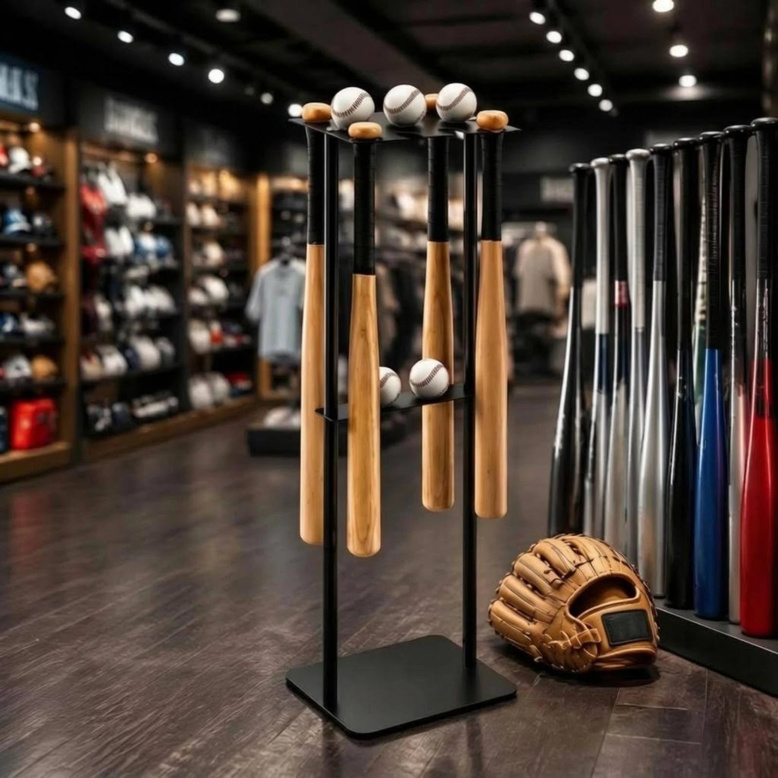 Metal Baseball Display Rack Space Saving Baseball Club Storage Rack Floor Club Holder Compact Design Easy to Clean