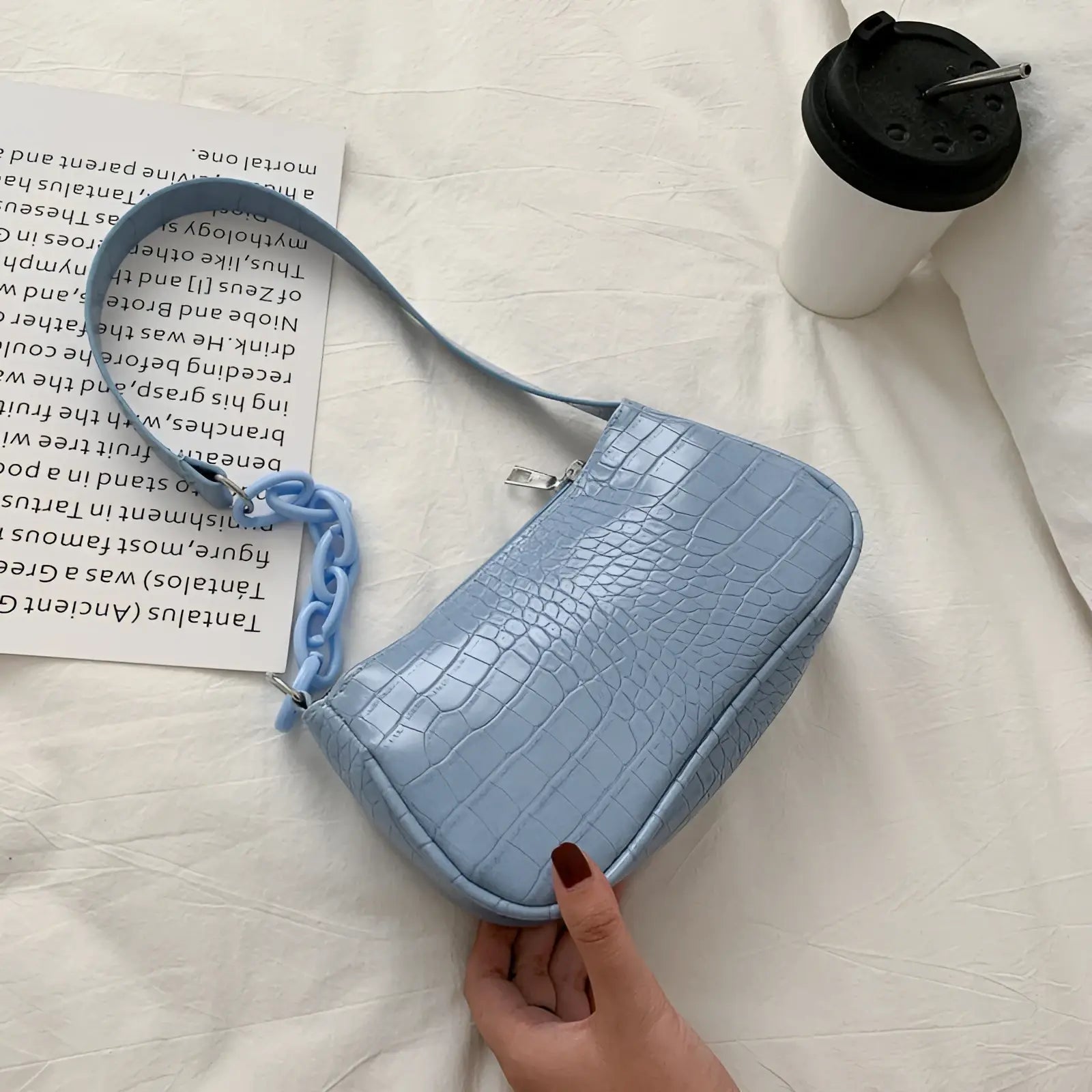 Croc Embossed Chain Shoulder Bag for Women