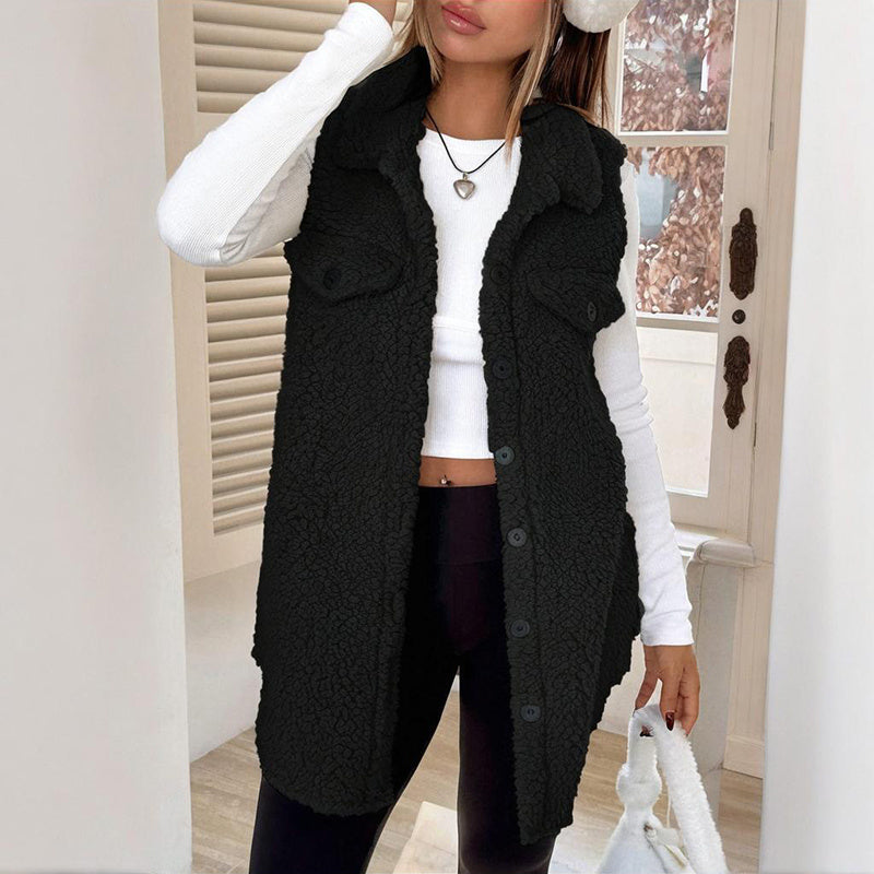 Wool-Like Sleeveless Vest with Lapel