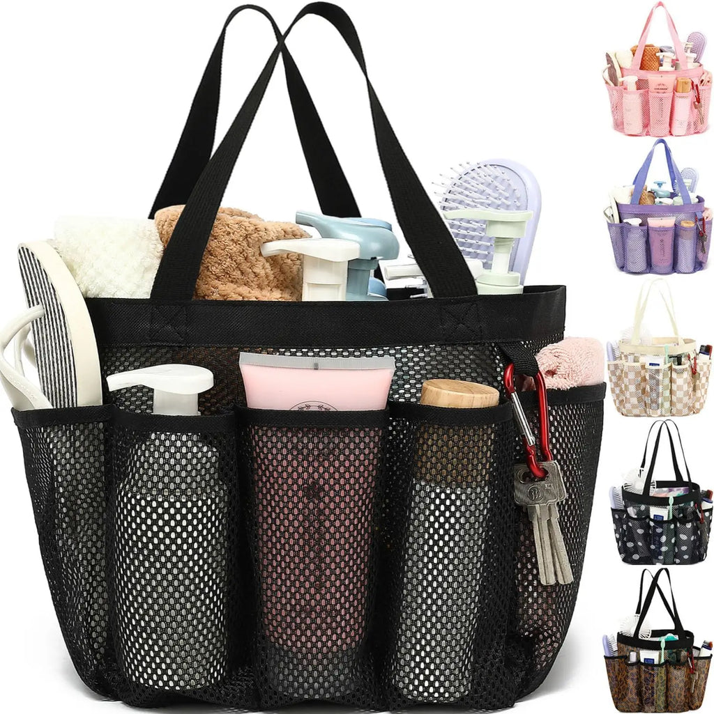 Mesh Shower Caddy Portable for College Dorm Room Essentials, Odorless Polyester Large Shower Tote Bag with Dual Handles, 8-Pocke