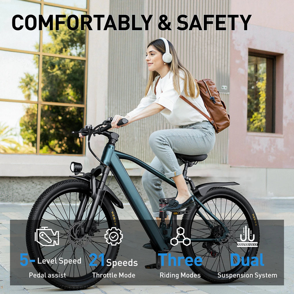26" 24" Electric Mountain E Bike For Adults, 1000W Peak Motor Commuter Ebikes, 36V 10.3AH 13.3AH High Capacity Battery, 19.7 MPH 36.9 Miles 4Hour Fast Charging, 7/21 Speed Gears Adults Electric Motorcycles Bicycle ﻿