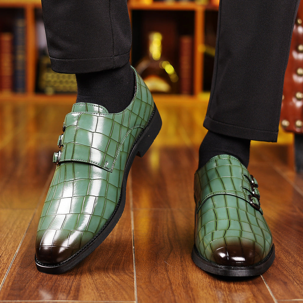 Men's Work Utility Footwear Casual Pointed-Toe Buckled Leather Shoes