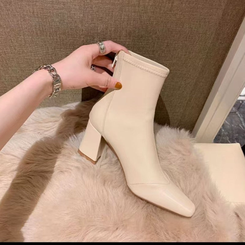 Soft Leather Zip-Back Velvet-Lined Skinny Boots – Sleek Heels