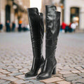 Pointed Toe Chunky-Heel Knee-High Boots – Knee-High Leather Boots