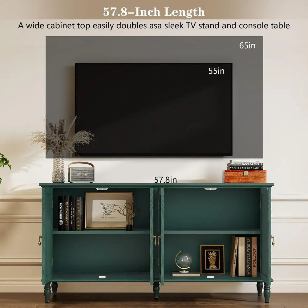 58 Sideboard Buffet Cabinet with Storage, Retro Wood Accent Cabinet with 4 Doors,Credenza with Adjustable Shelves for Living Ro