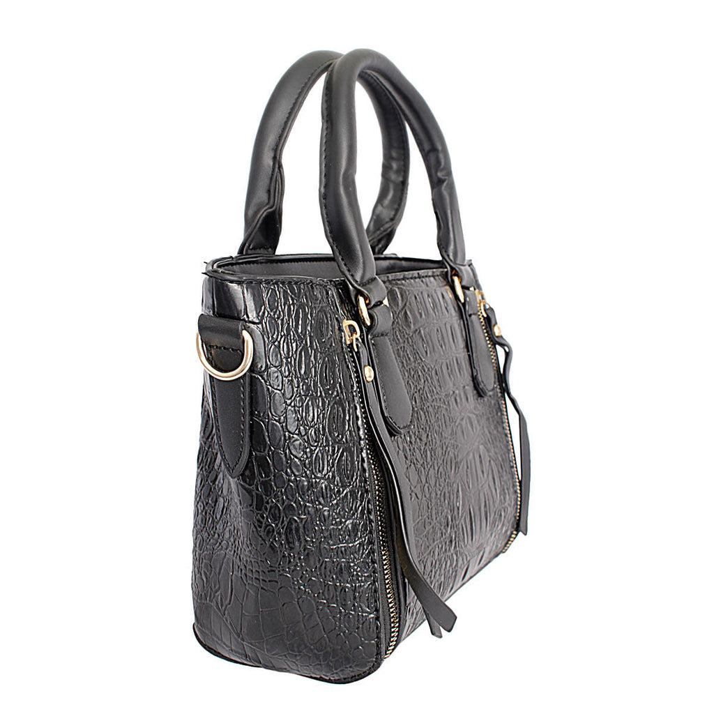 Fashion Tote Bag and Pouch Set in Black Croc – Stylish Accessory Set