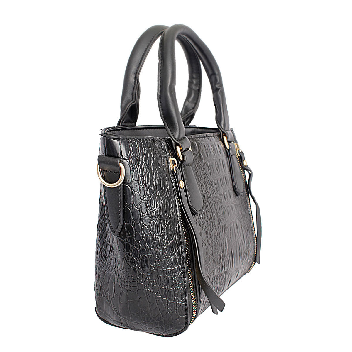 Fashion Tote Bag and Pouch Set in Black Croc – Stylish Accessory Set