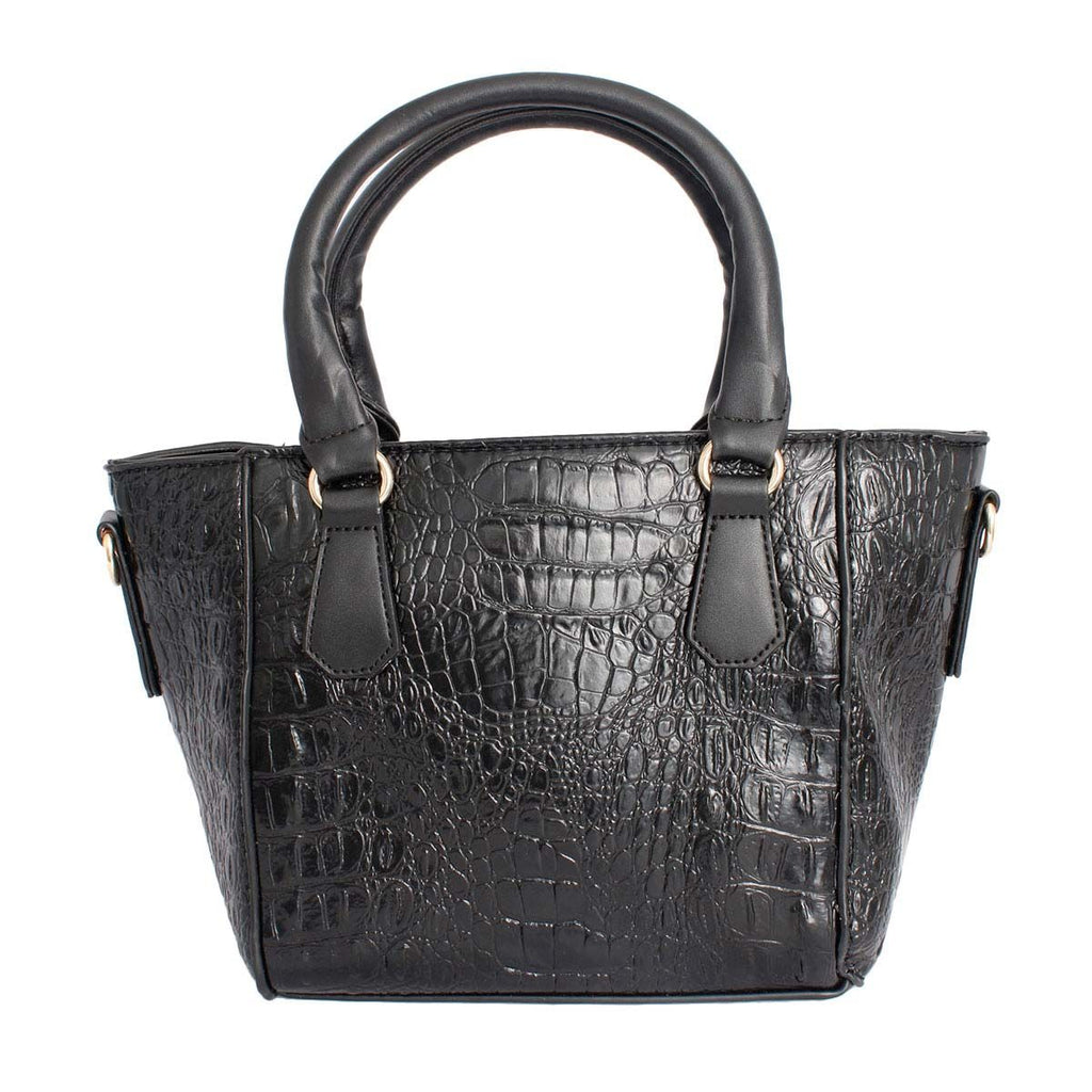 Fashion Tote Bag and Pouch Set in Black Croc – Stylish Accessory Set