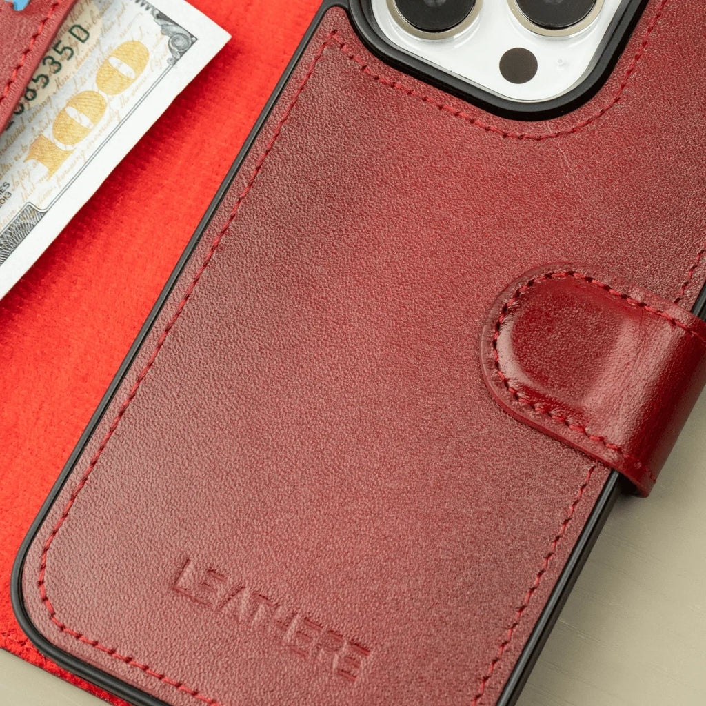 iPhone 16 Series Red Leather Wallet Case – New York Edition