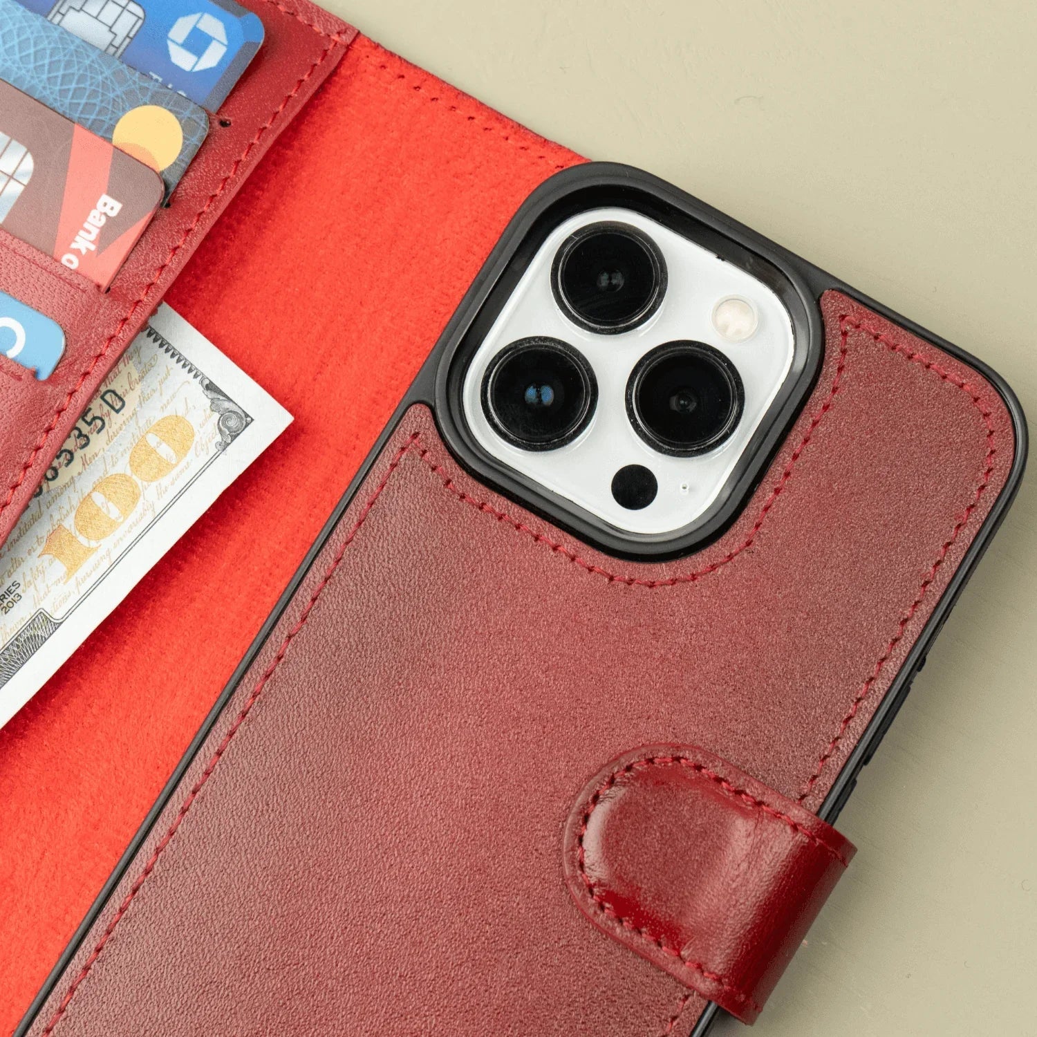 iPhone 16 Series Red Leather Wallet Case – New York Edition