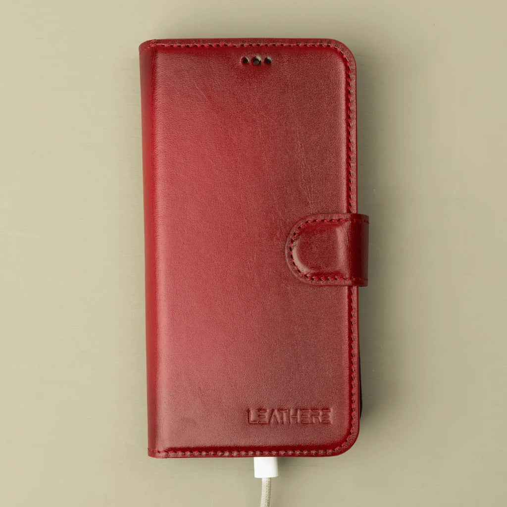 iPhone 16 Series Red Leather Wallet Case – New York Edition