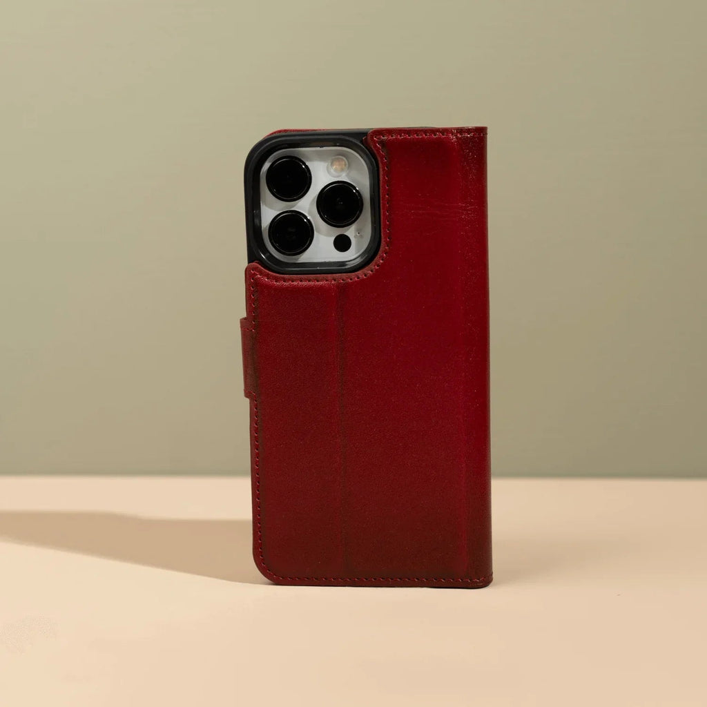 iPhone 16 Series Red Leather Wallet Case – New York Edition