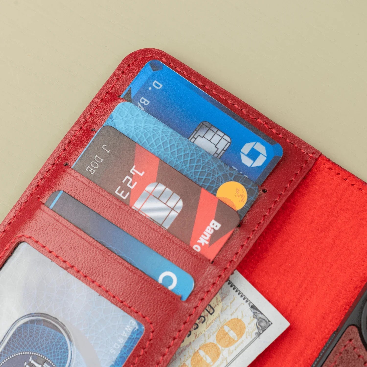 iPhone 16 Series Red Leather Wallet Case – New York Edition