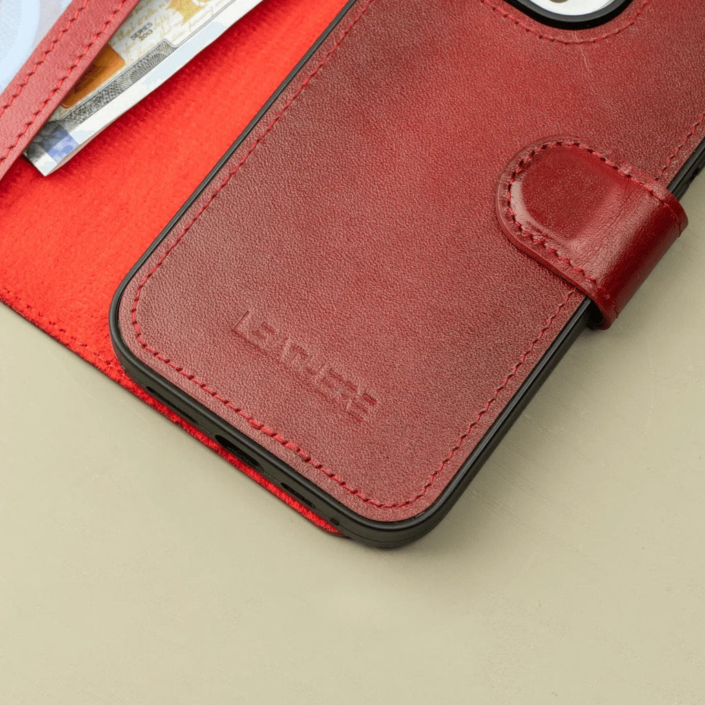 iPhone 16 Series Red Leather Wallet Case – New York Edition