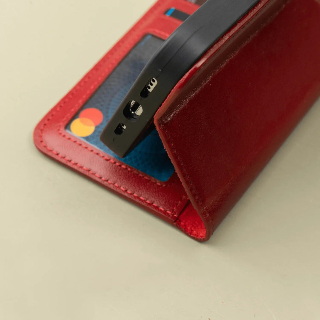 iPhone 16 Series Red Leather Wallet Case – New York Edition