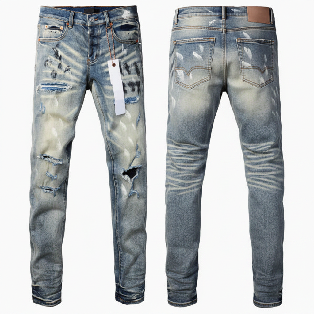 European American Street Retro Hip-Hop Jeans – Men’s Casual Denim Pants