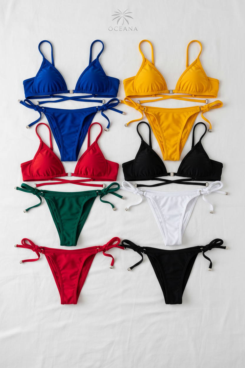 Women Tie Sexy Thong Bikini Set Side Swimsuit Bandage Style Brazilian Swimwear Split Strap Adjustable Solid Female Swimsuit Set