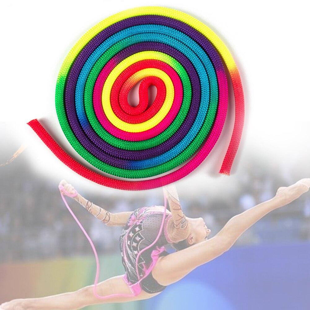Wear-resistant Yoga Competition Jump Rope Training Exercise Fitness Indoor Outdoor Artistic Gymnastics Rainbow Color Rhythmic Gymnastics Arts Rope Solid Training Rope For Professional Competition Home Fitness