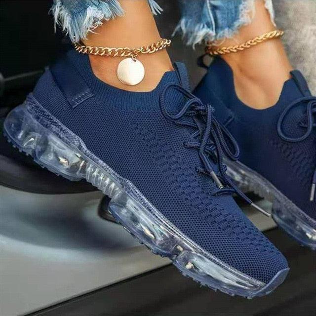 Women’s Breathable Air Cushion Sneakers – Lightweight Lace-Up Walking & Running Shoes