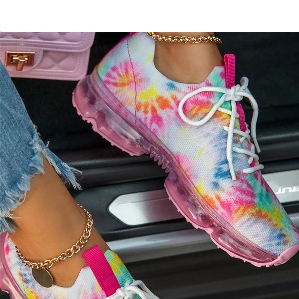 Women’s Breathable Air Cushion Sneakers – Lightweight Lace-Up Walking & Running Shoes