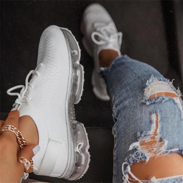 👟 Women's Breathable Air Cushion Sneakers – Lightweight Lace-Up Walking & Running Shoes