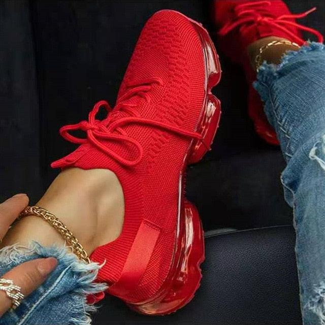 Women’s Breathable Air Cushion Sneakers – Lightweight Lace-Up Walking & Running Shoes